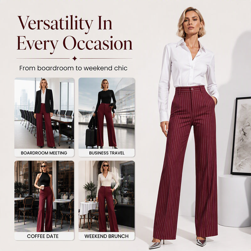 Women's High-Waisted Striped Wide-Leg Pants