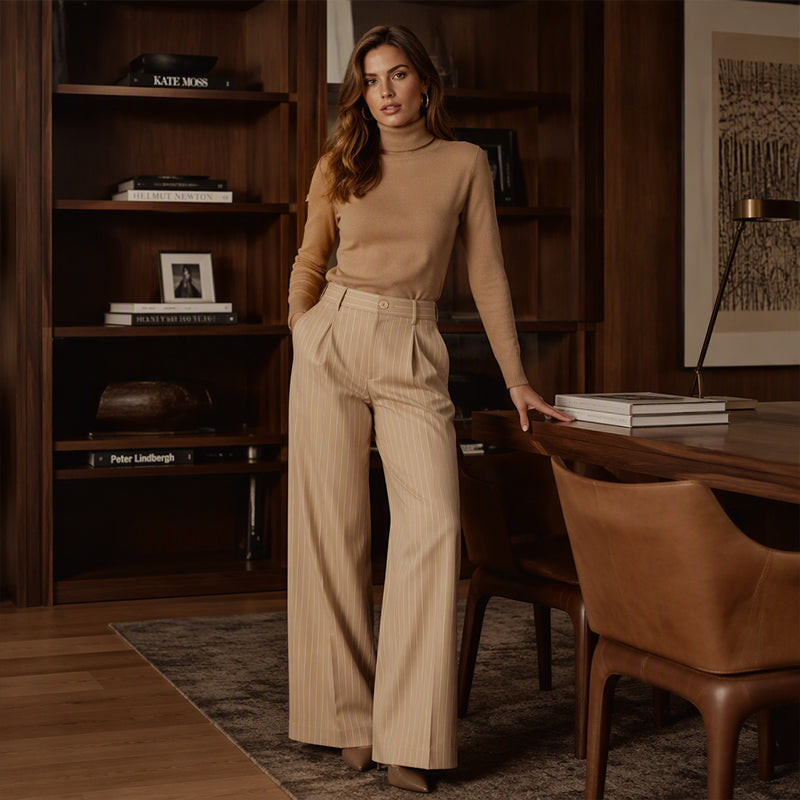 Women's High-Waisted Striped Wide-Leg Pants