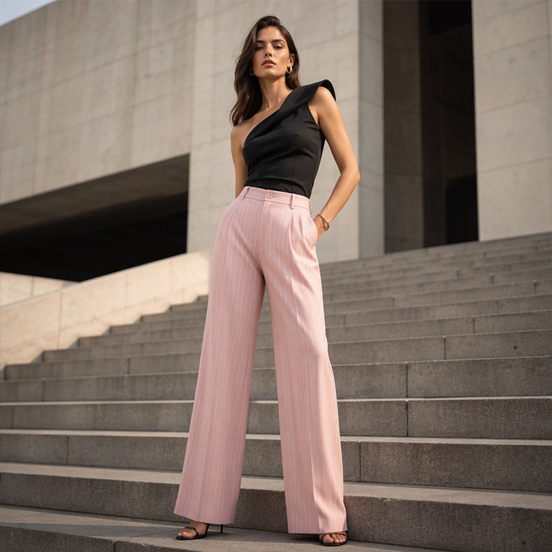 Women's High-Waisted Striped Wide-Leg Pants