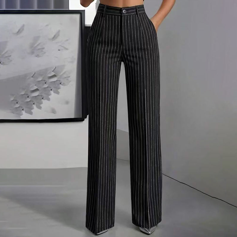 Women's High-Waisted Striped Wide-Leg Pants