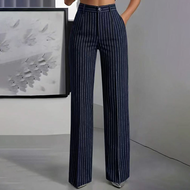 Women's High-Waisted Striped Wide-Leg Pants
