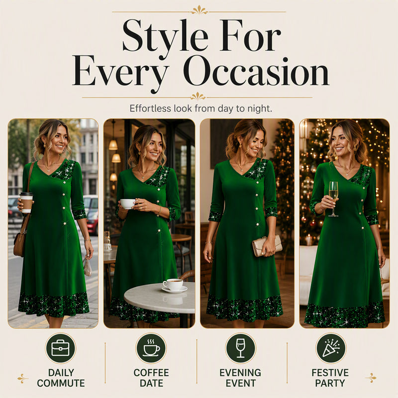 Women's Elegant Sequin V-Neck Dress