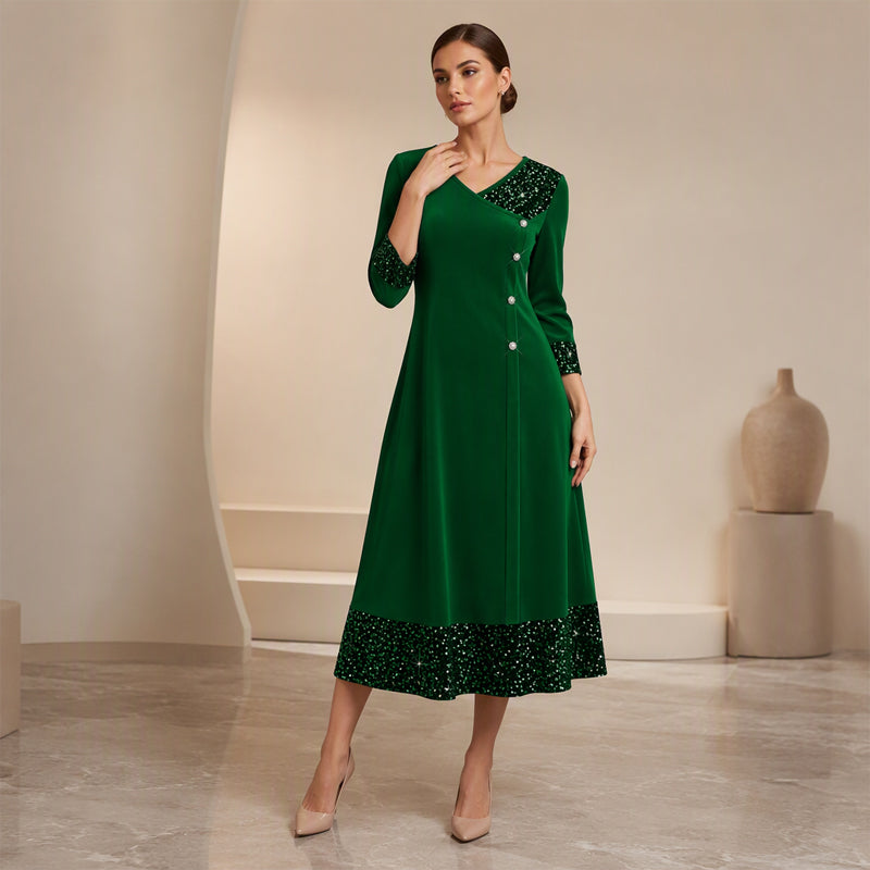 Women's Elegant Sequin V-Neck Dress
