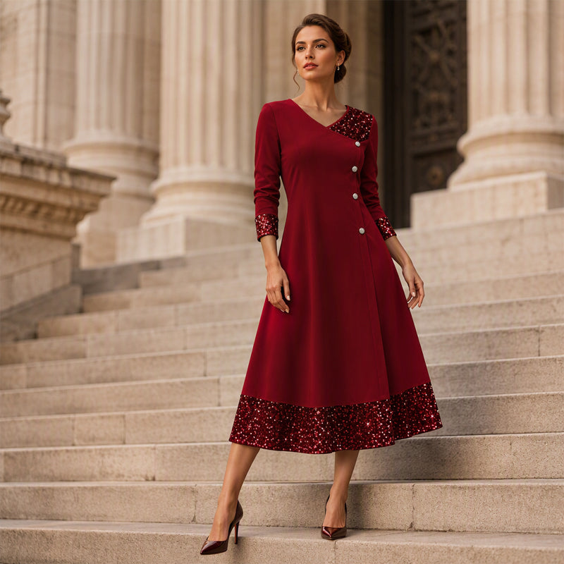Women's Elegant Sequin V-Neck Dress