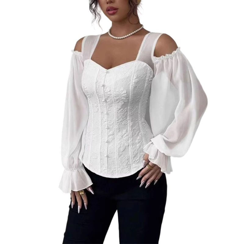 🌸Hot Sale 50% OFF💖Women's Cold Shoulder Floral Jacquard Top