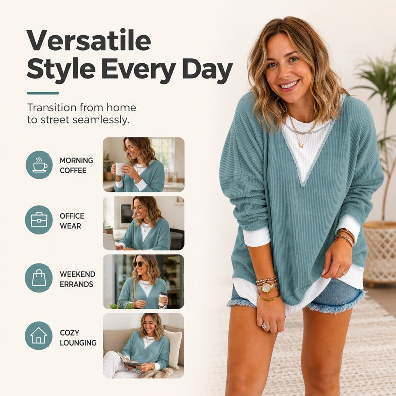 Women's Casual Color Block Crewneck Top
