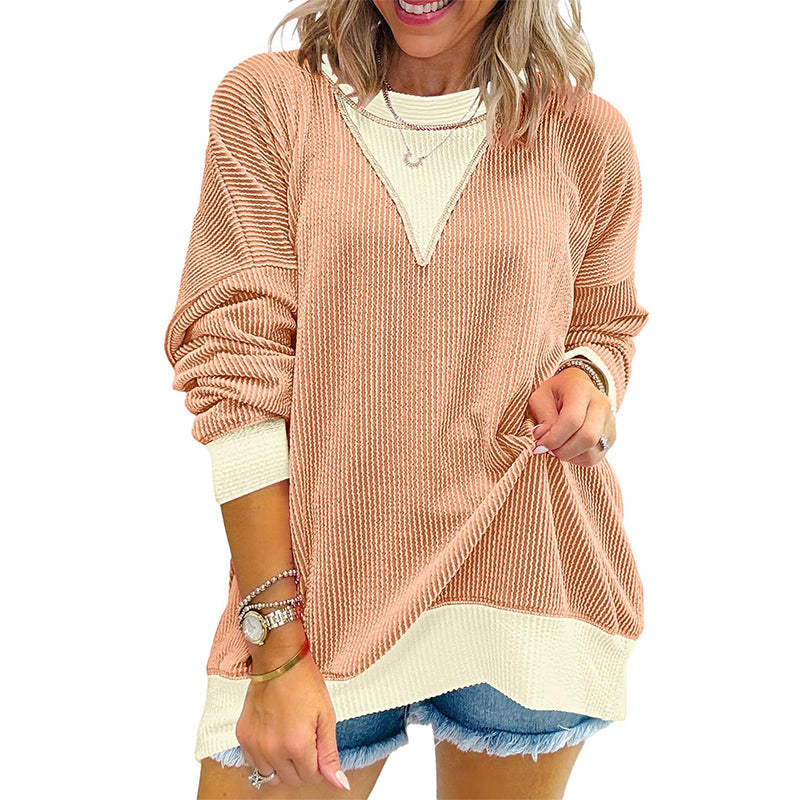 Women's Casual Color Block Crewneck Top
