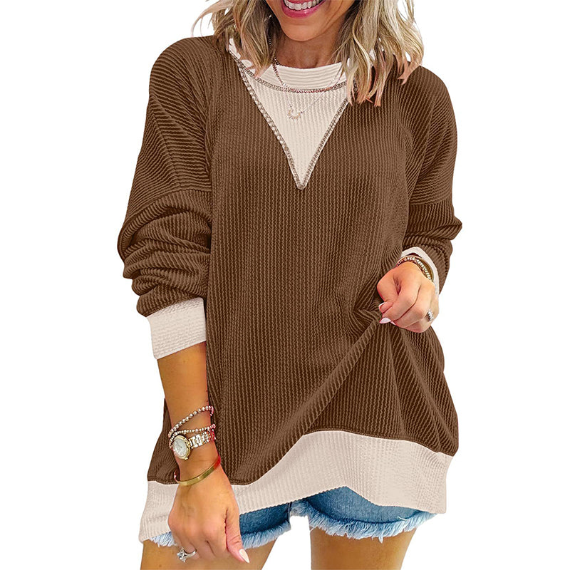 Women's Casual Color Block Crewneck Top