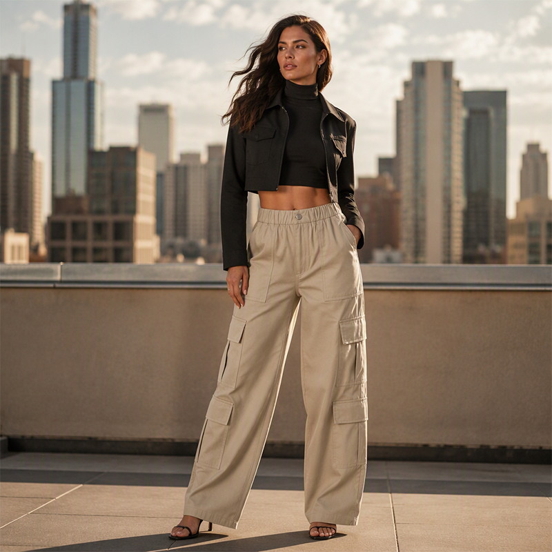 ⏳LIMITED OFFER 70% OFF🌞Women's High Waisted Cargo Pants Relaxed Fit Straight Leg Utility Trousers with Pockets