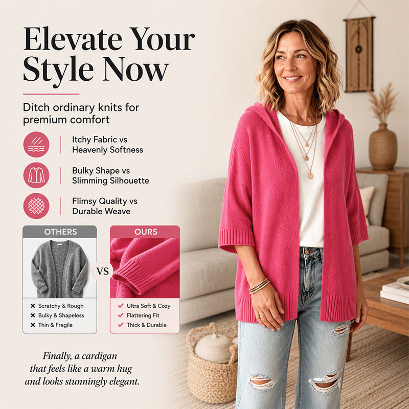 Women's 3/4 Sleeve Hooded Knit Cardigan