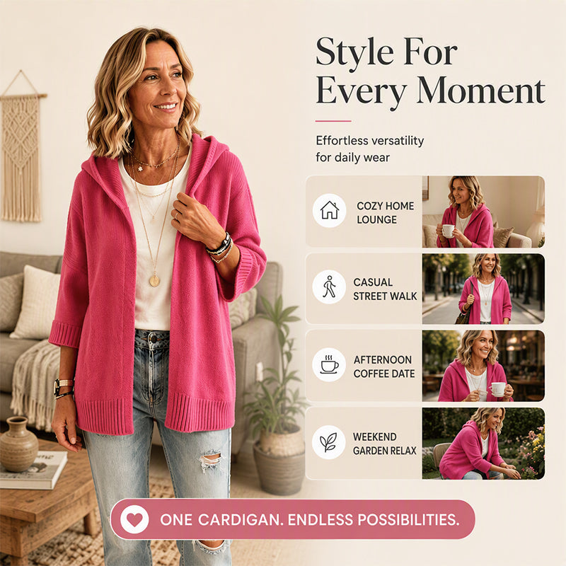 Women's 3/4 Sleeve Hooded Knit Cardigan