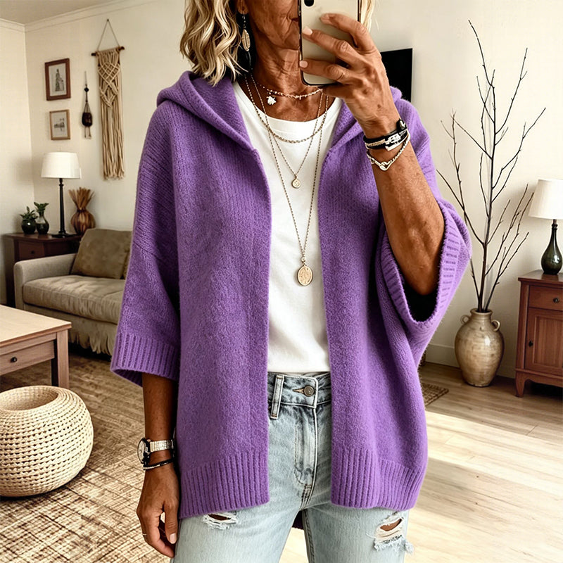 Women's 3/4 Sleeve Hooded Knit Cardigan