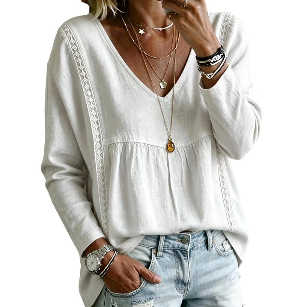 Women's Casual V-Neck Long Sleeve Blouse