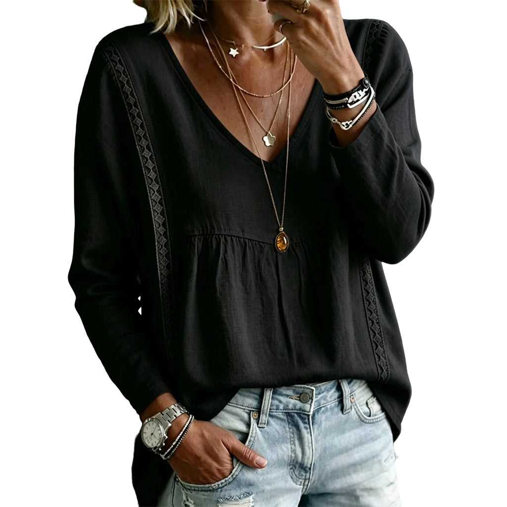 Women's Casual V-Neck Long Sleeve Blouse