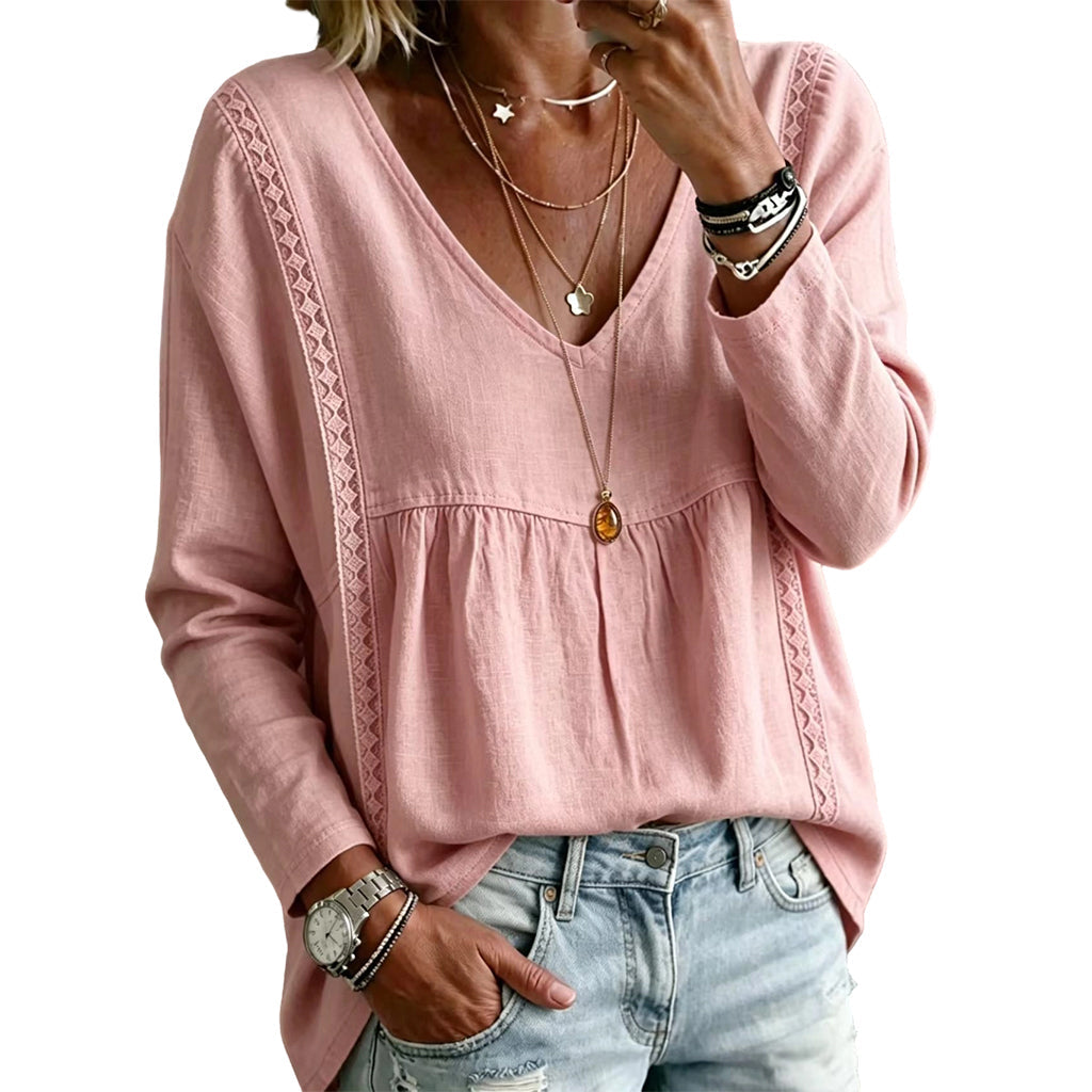 Women's Casual V-Neck Long Sleeve Blouse