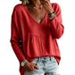 Women's Casual V-Neck Long Sleeve Blouse
