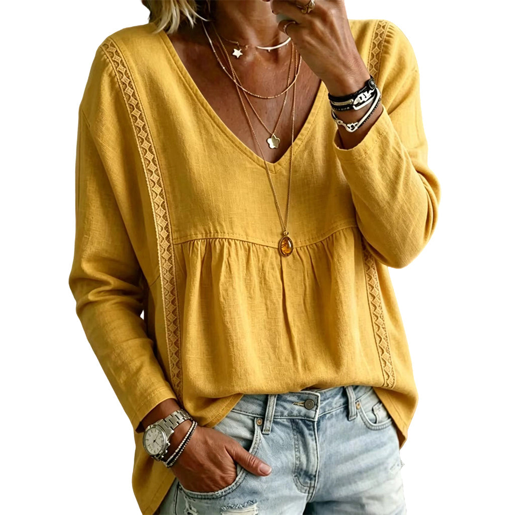 Women's Casual V-Neck Long Sleeve Blouse