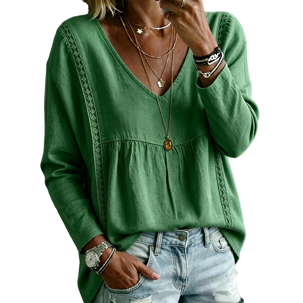 Women's Casual V-Neck Long Sleeve Blouse