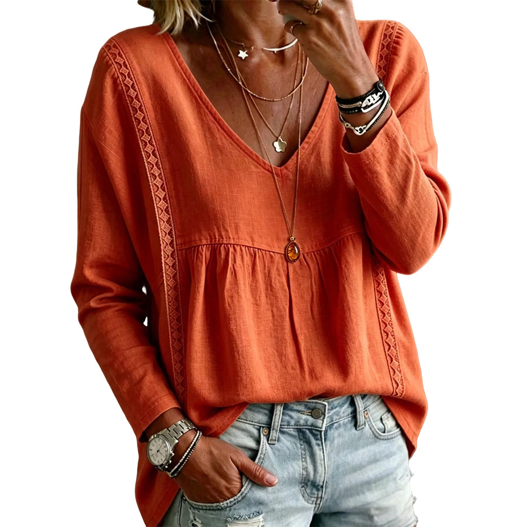 Women's Casual V-Neck Long Sleeve Blouse