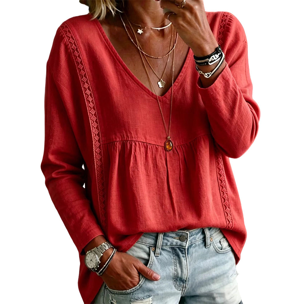 Women's Casual V-Neck Long Sleeve Blouse