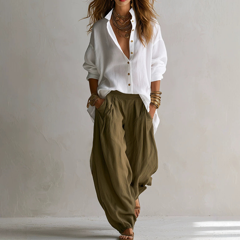 ⏰🍂Autumn Early Bird Sale--Women's Loose Shirt & Draped Pants Set