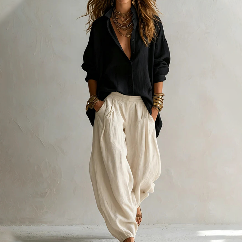 ⏰🍂Autumn Early Bird Sale--Women's Loose Shirt & Draped Pants Set