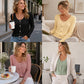 Women's Casual Round Neck Pointelle Long Sleeve Top