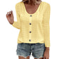 Women's Casual Round Neck Pointelle Long Sleeve Top