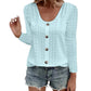 Women's Casual Round Neck Pointelle Long Sleeve Top