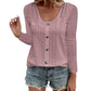 Women's Casual Round Neck Pointelle Long Sleeve Top