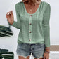 Women's Casual Round Neck Pointelle Long Sleeve Top