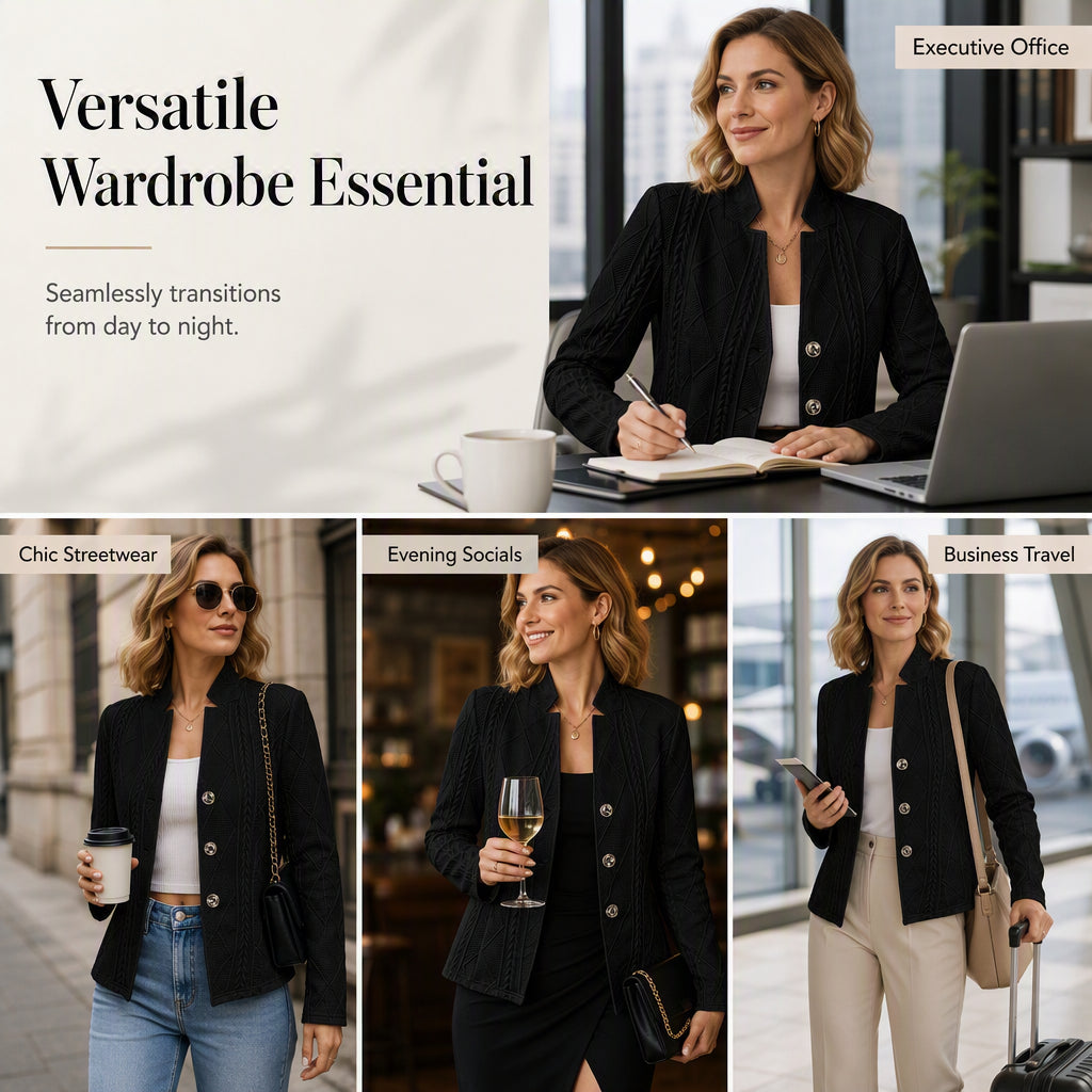 Women's Textured Button Down Blazer Jacket
