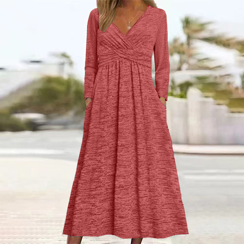 🌸 Women's Wrap V Neck Dress with Pockets– Flattering Feminine Fit With Pockets For Effortless Everyday Style 🤍