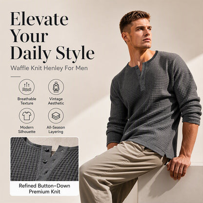 Men's Waffle Knit Long Sleeve Henley Shirt