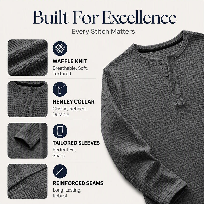 Men's Waffle Knit Long Sleeve Henley Shirt