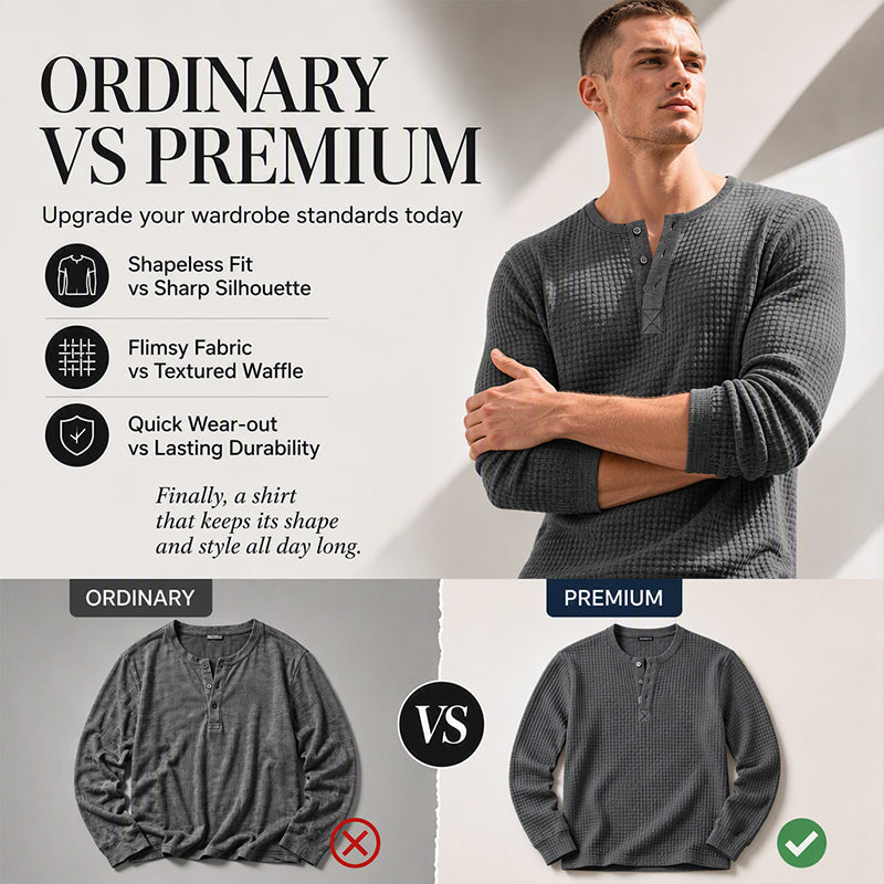 Men's Waffle Knit Long Sleeve Henley Shirt