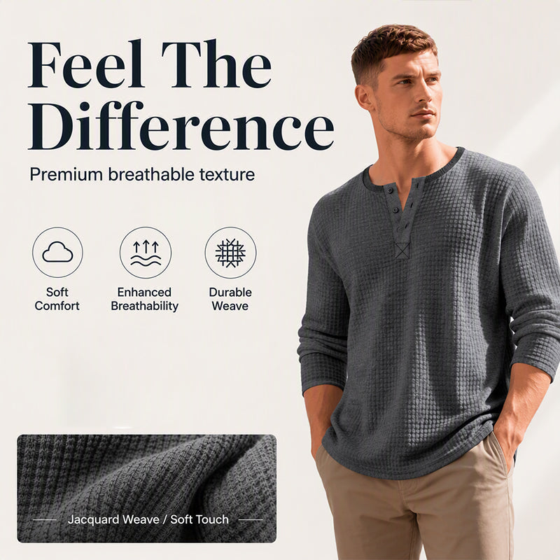 Men's Waffle Knit Long Sleeve Henley Shirt