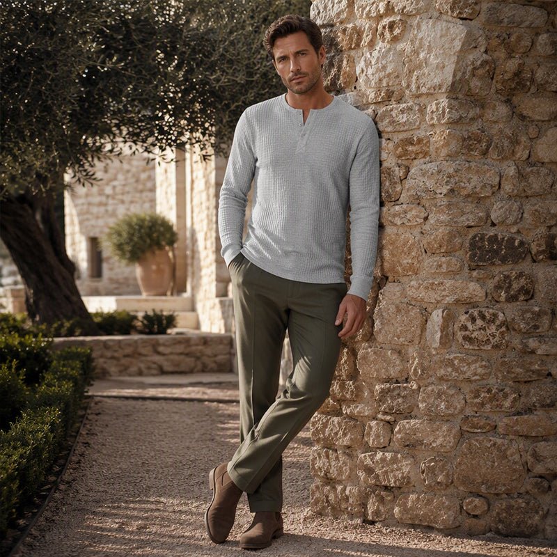 Men's Waffle Knit Long Sleeve Henley Shirt