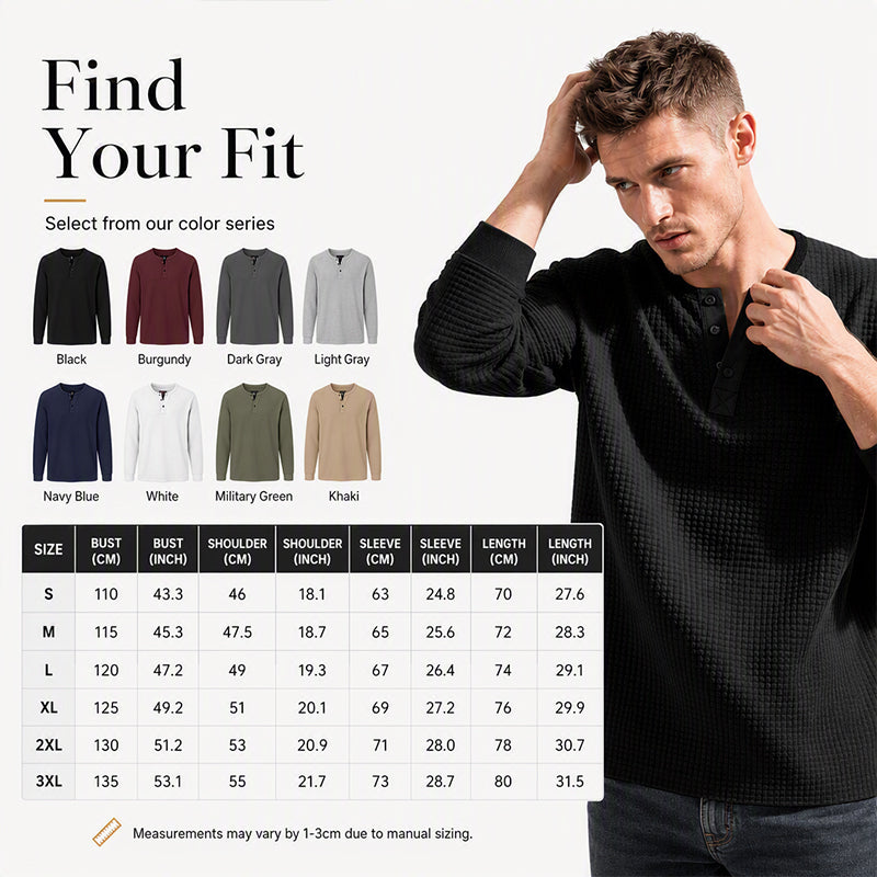 Men's Waffle Knit Long Sleeve Henley Shirt