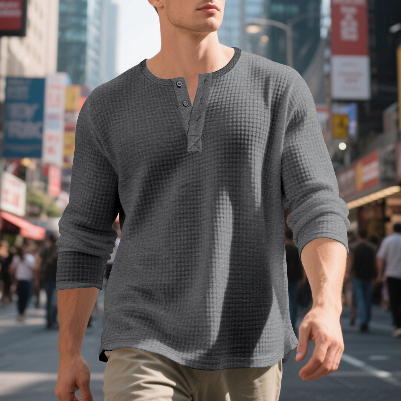 Men's Waffle Knit Long Sleeve Henley Shirt