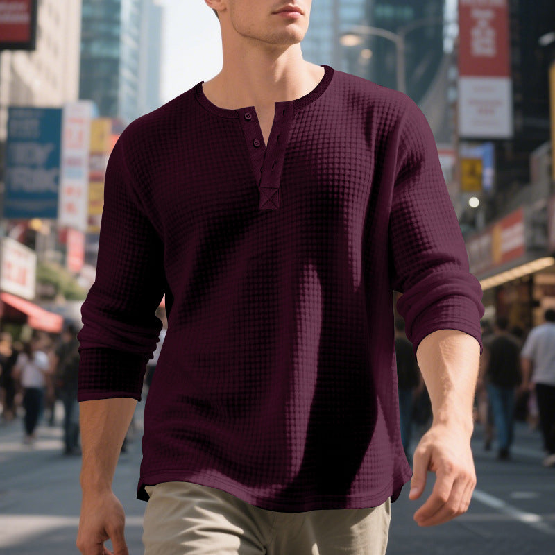 Men's Waffle Knit Long Sleeve Henley Shirt