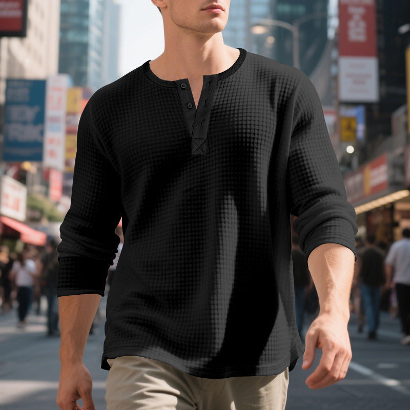 Men's Waffle Knit Long Sleeve Henley Shirt