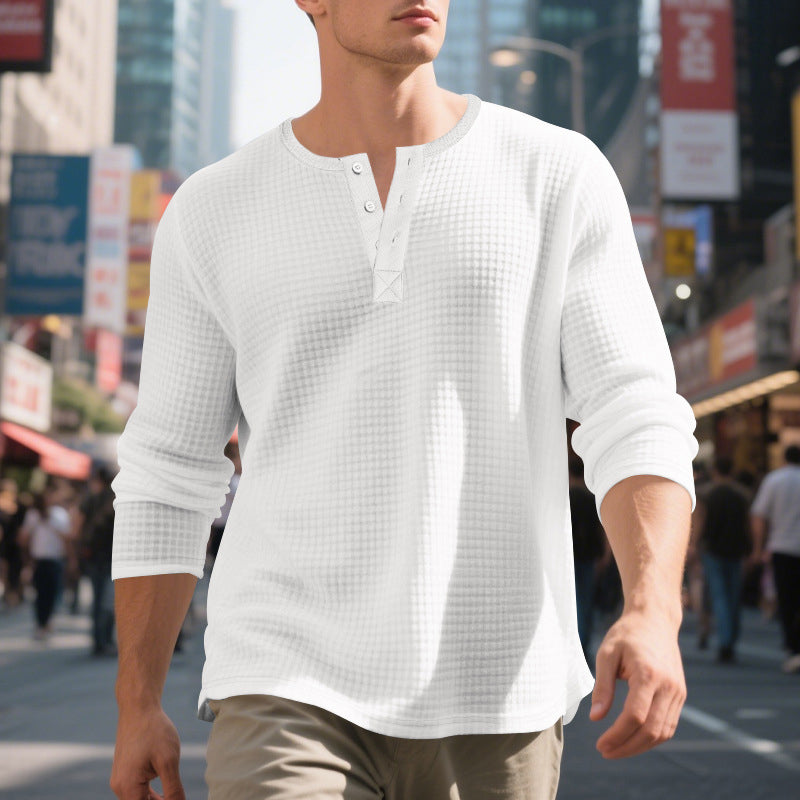 Men's Waffle Knit Long Sleeve Henley Shirt