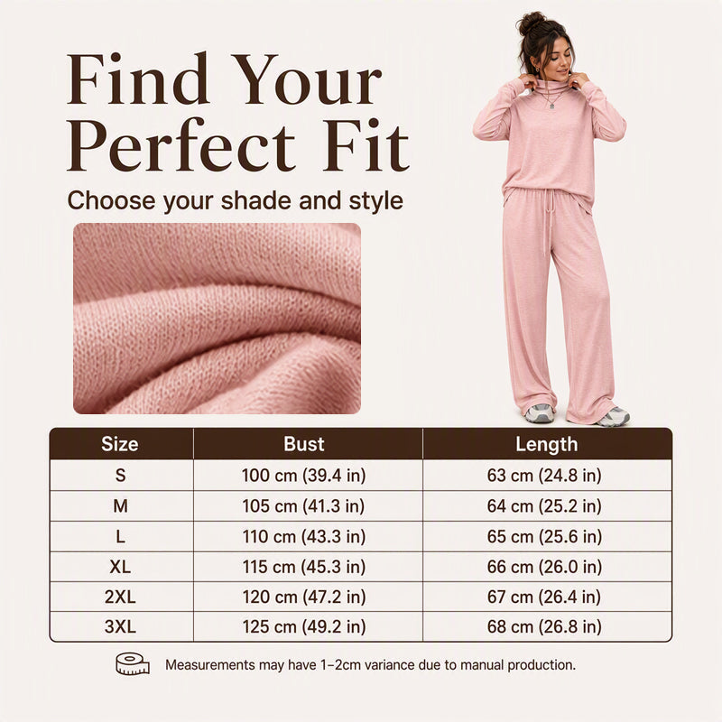 ☁️Women's Turtleneck Top & Wide-Leg Pants Set – Elegant Two-Piece Outfit For Cosy Everyday Style✨