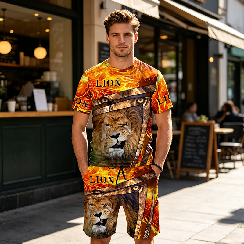 🔥 2026 Fresh Drops | Flat 50% OFF Today! 💸Men's Casual Animal Graphic T-Shirt and Shorts Set