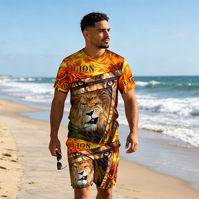 🔥 2026 Fresh Drops | Flat 50% OFF Today! 💸Men's Casual Animal Graphic T-Shirt and Shorts Set