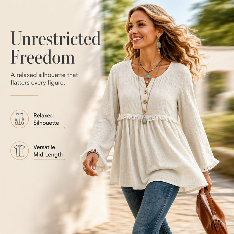 🌸Hot Sale 50% OFF💖Women's Casual Loose Long Sleeve Fringe Top