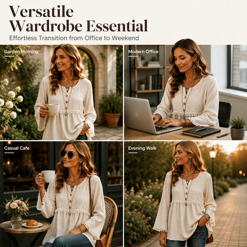 🌸Hot Sale 50% OFF💖Women's Casual Loose Long Sleeve Fringe Top