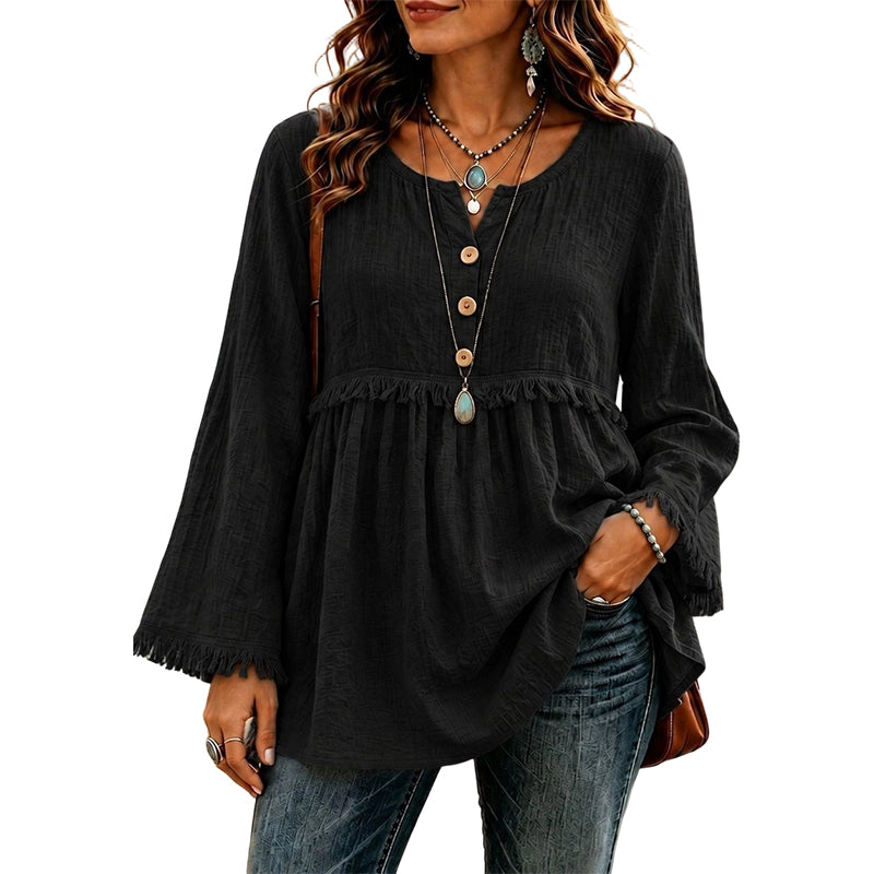 🌸Hot Sale 50% OFF💖Women's Casual Loose Long Sleeve Fringe Top