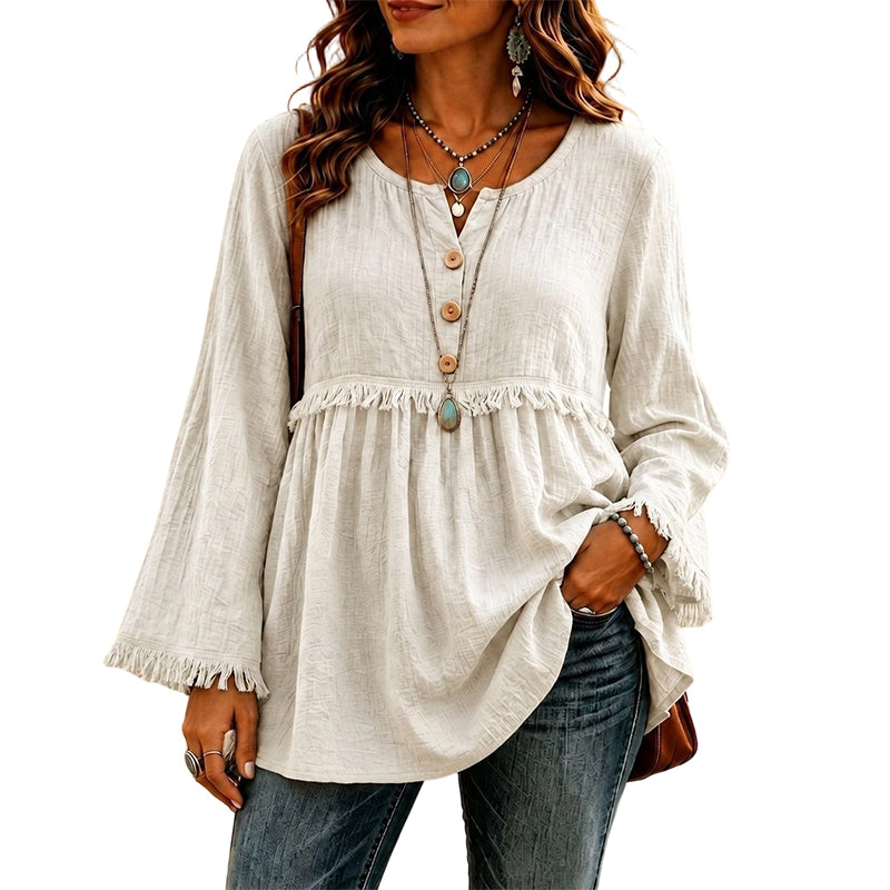 🌸Hot Sale 50% OFF💖Women's Casual Loose Long Sleeve Fringe Top
